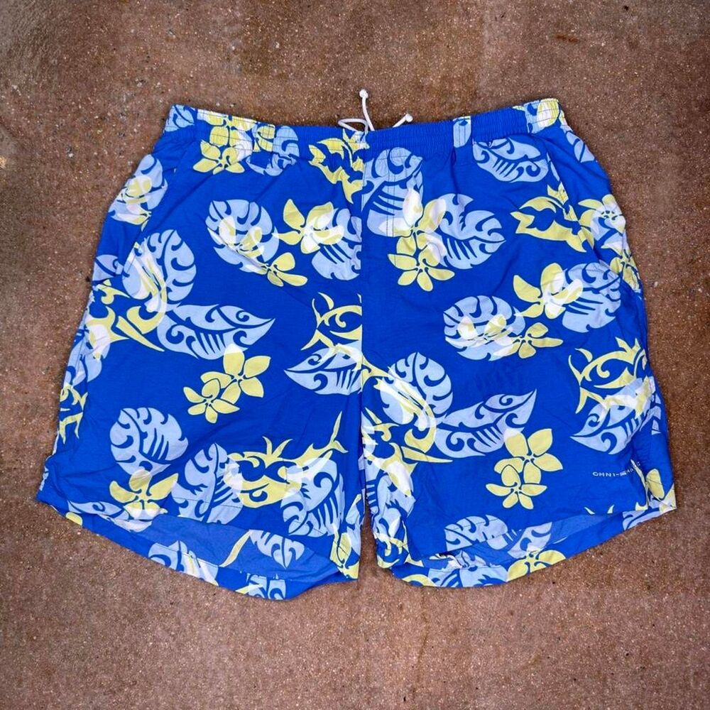 Columbia PFG Swim Trunks Mens Large Blue Tropical Fish Omni Shade Shorts